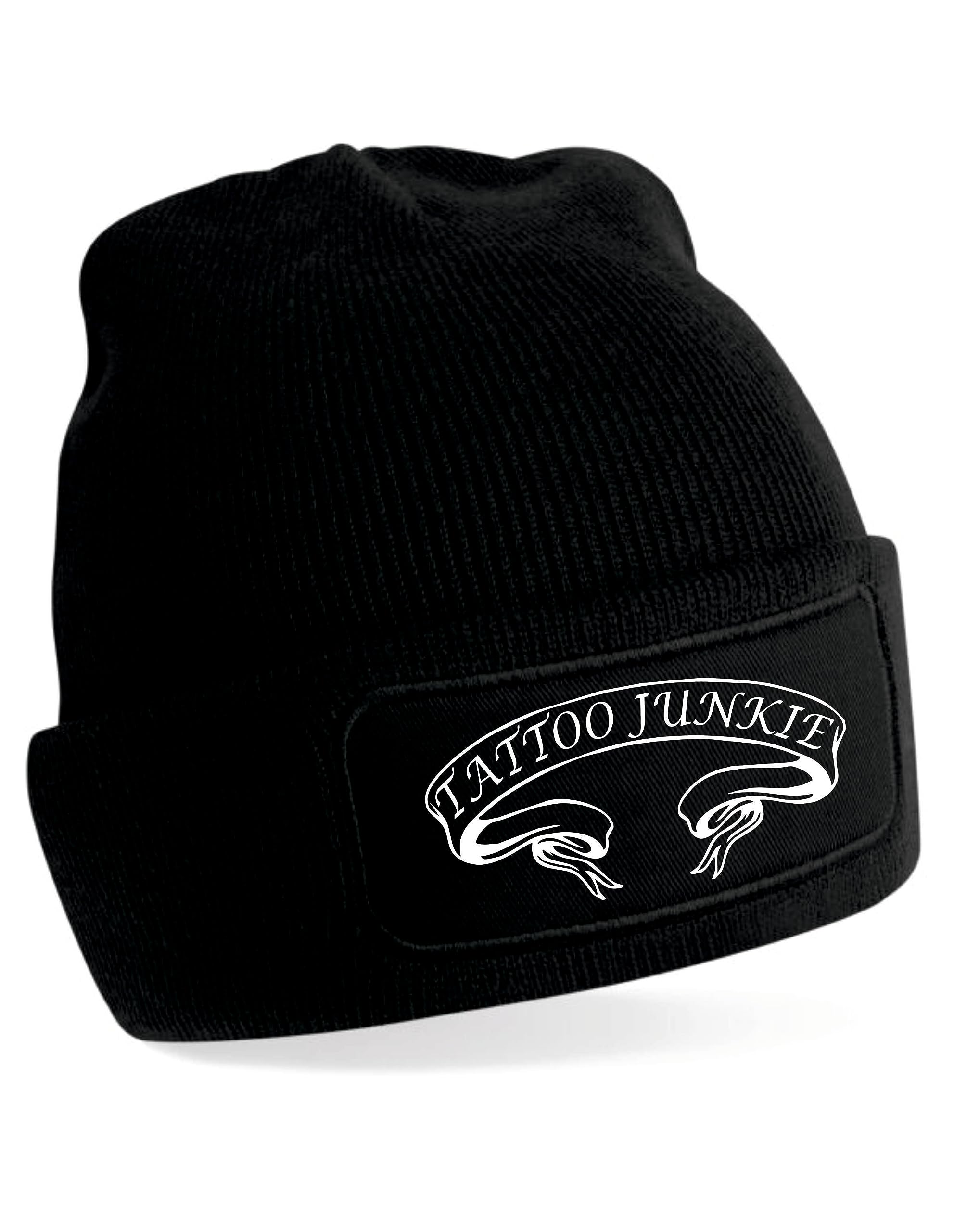 Print4U Tattoo Junkie Beanie Hat Birthday Tattoo Gift Great for Men & Ladies Black