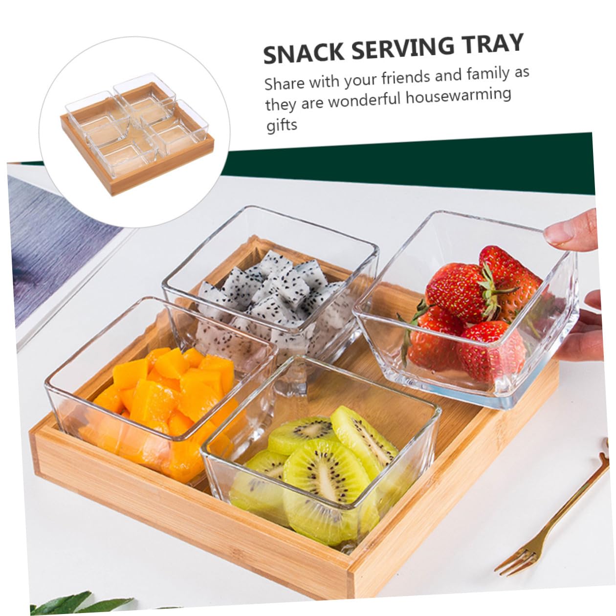 jojofuny Plateau à Fruits Compartimenté en Verre Transparent 4 Compartiments Assiette à Noix pour Collations Plateau de Service pour Fruits Secs pour Présentation et Organisation de