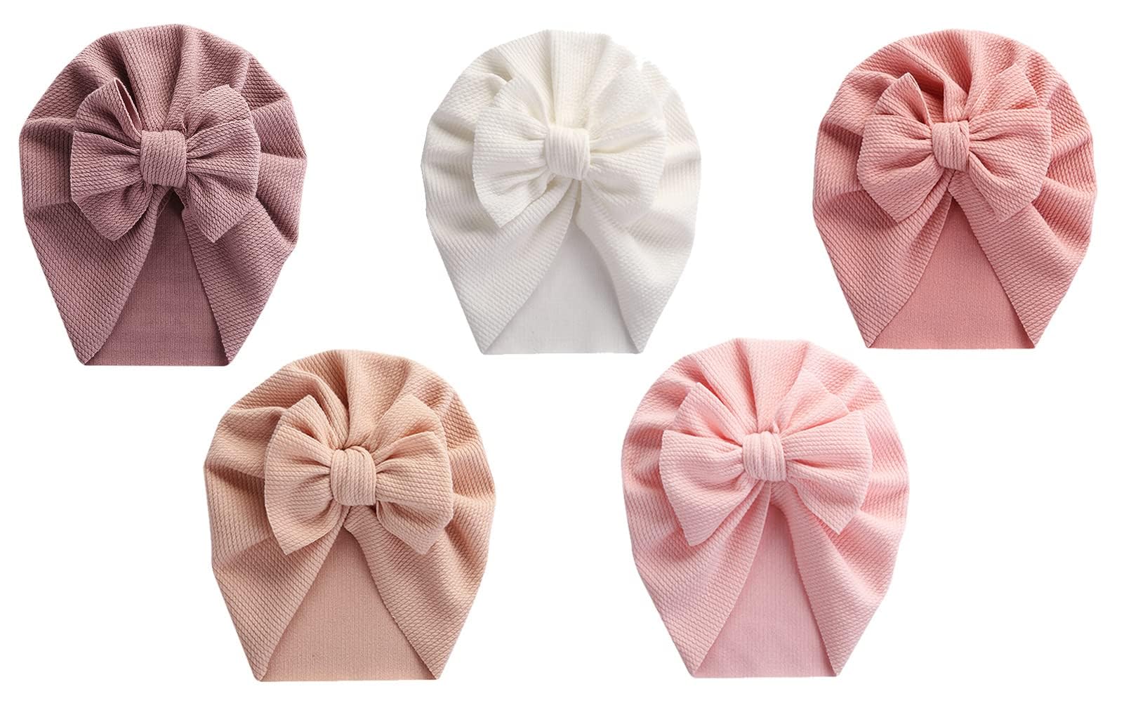 5 PCS Stretchy Baby Bandana Hat with Bow Waffle Pattern Baby Hat for Girls, Baby Hats, Toddlers, Newborns