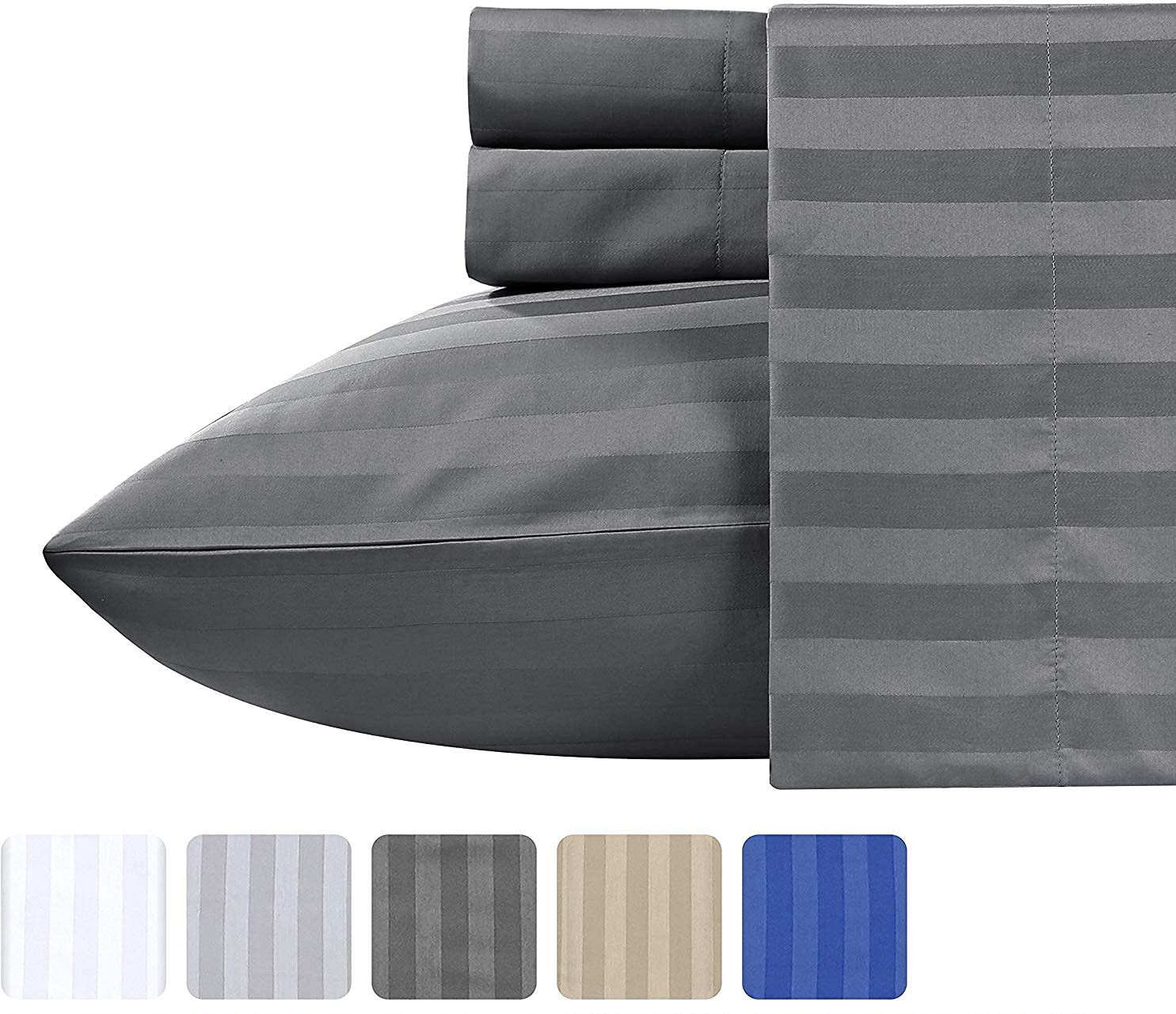 ARlinen RV Sheet Sets-(60x80) Camper Queen Size, Dark Grey Stripe up to 8-10 inch deep Mattress Sheets for Camper Bed sheetset.