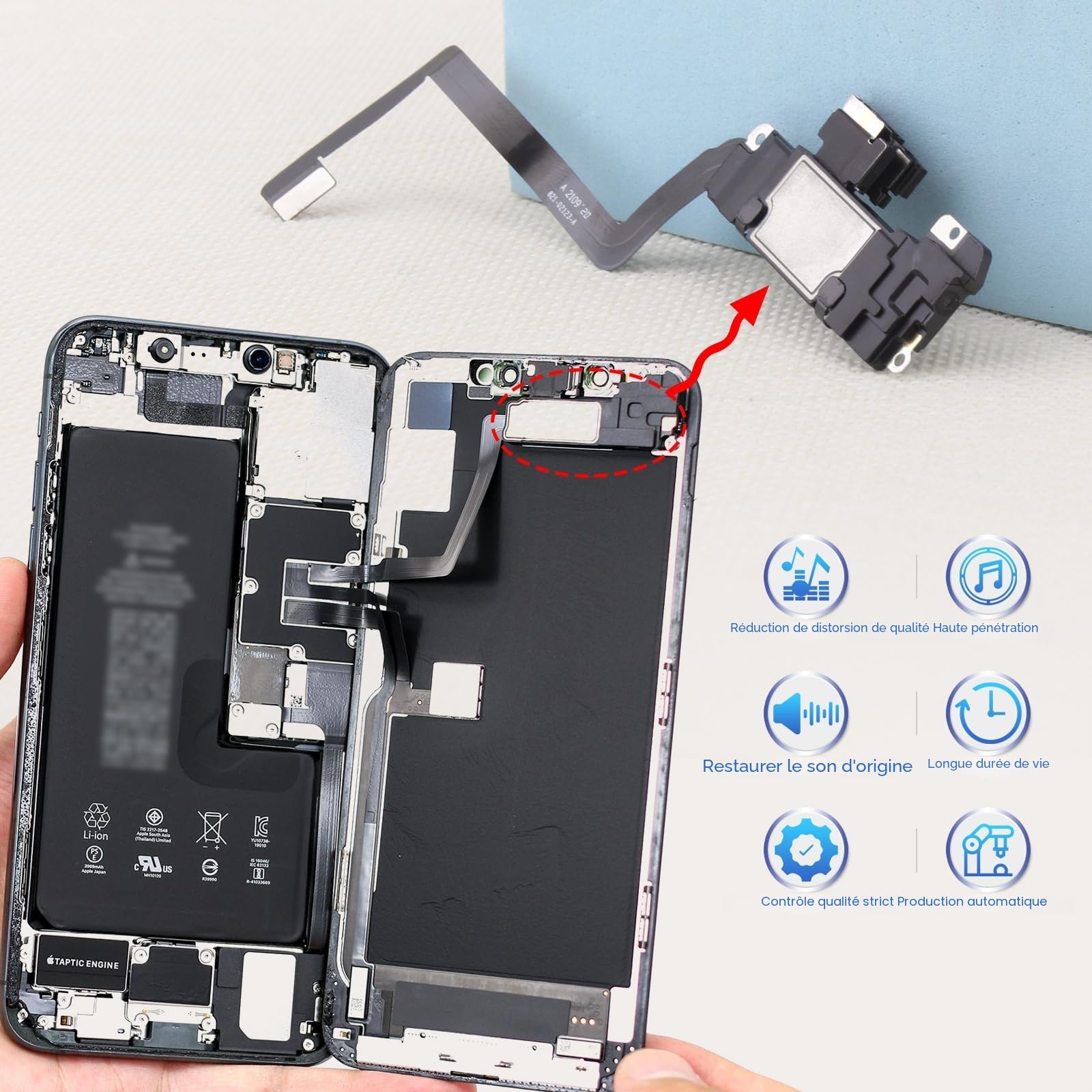 RongZy Haut-Parleur Remplacement pour Apple iPhone 11 Speaker Sonnerie De Réparation,avec Outils