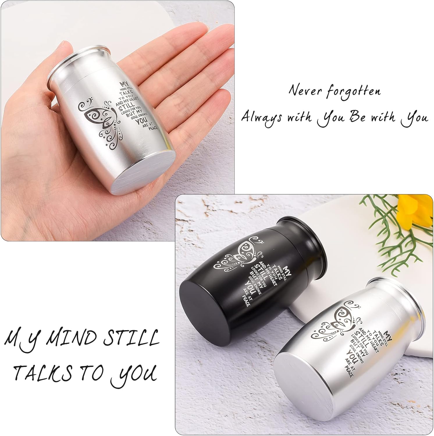 Personalized 3 Inches Small Aluminum Keepsake Cremation Urn Custom Butterfly Mini Cremation Urns for Ashes Aluminum Small Memorial Ashes Holder