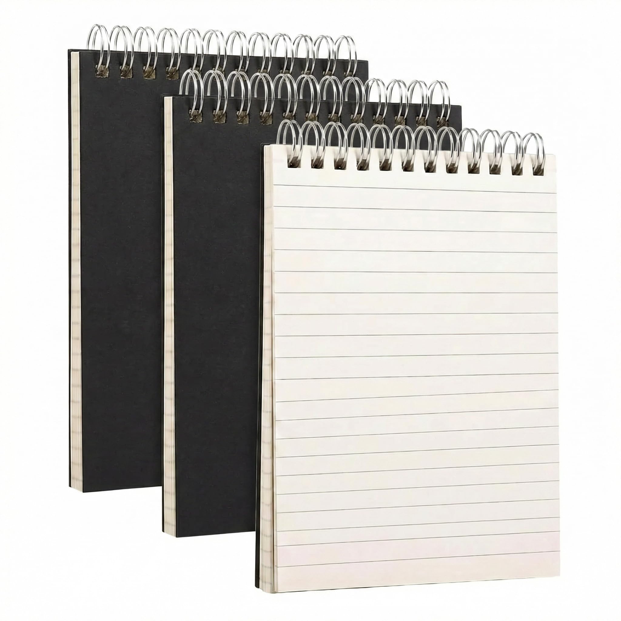 SIMDAO 3PCS A5 Spiral Notebook, 100GSM Paper, Each 160 Pages/80 Sheets, Lined Notepads, Black Kraft Wirebound Notebook, A5 Note Pads for School Office Business, Black