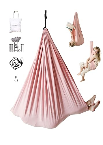 Marlowe & Co Indoor Outdoor Double Layer Cotton Sensory Compression Swing, Special Needs Therapy Swing, Holds 200 lbs, 360° Swivel Hardware Included (Vintage Rose)