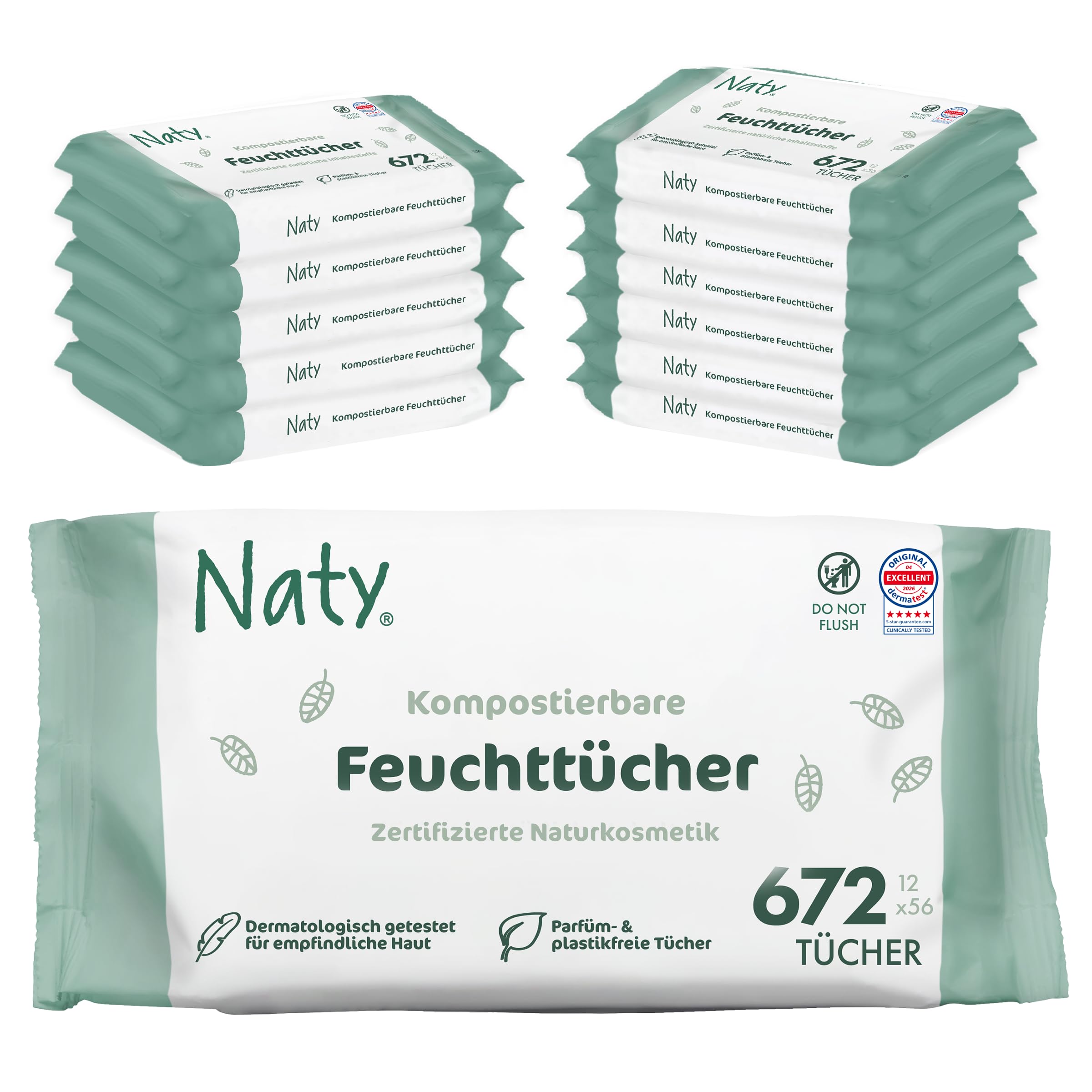 Naty Baby Feuchttücher, 98% Wasser & Hypoallergen, 672 Stück (12er Pack)
