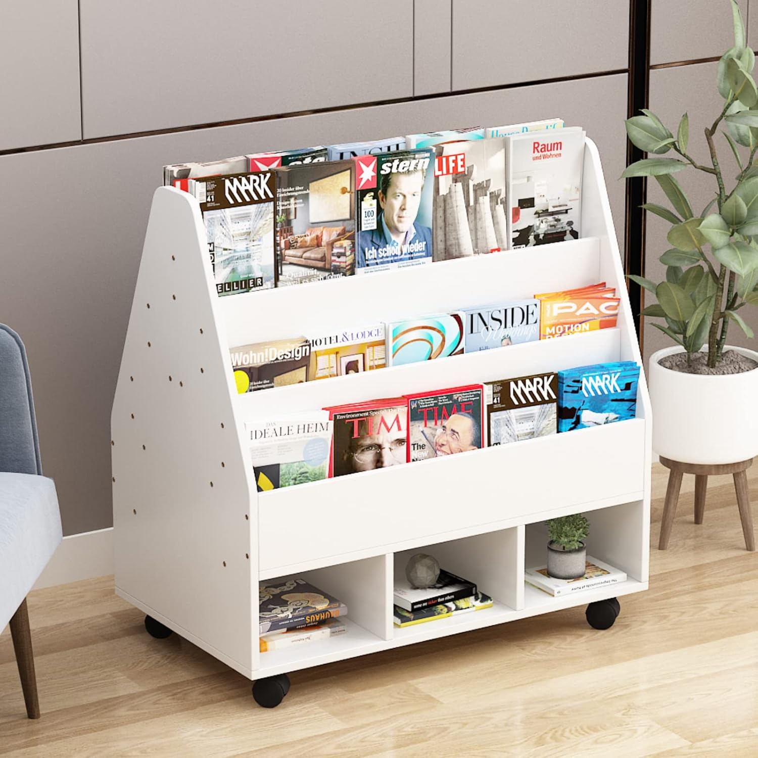 NEWSENDY 3 Sling Bookcase, Display Stand with 3 Storage