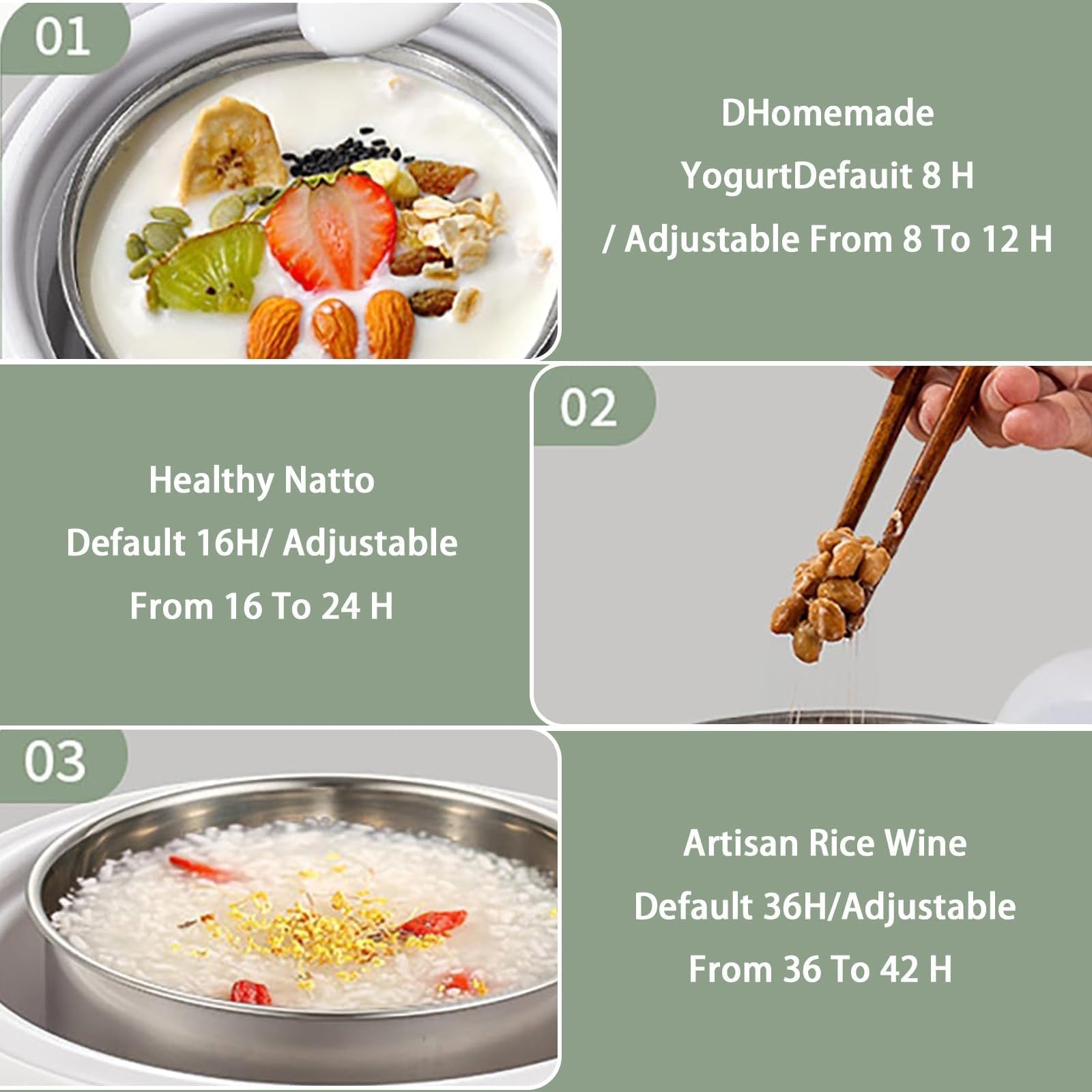 Yaourtière Entièrement Automatique, Avec 1 Cuve En Acier Inoxydable De 1200 Ml Et 5 Pots De 100 Ml, Chauffage Équilibré À 360°, Pour La Préparation De Yaourts Et De Nattos Maison.,A