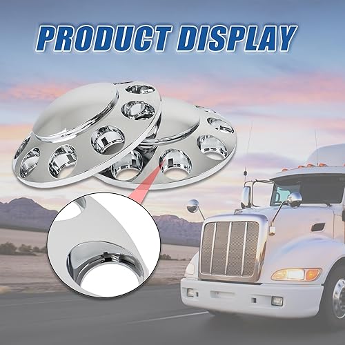 Miniatura 7 de Cubierta cromada para cubo de semirremolque, cubierta de eje de rueda, tapas centrales completas con tuercas atornilladas de 1.299 in para ruedas de