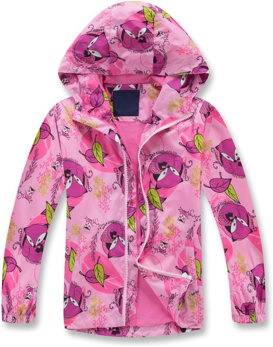 Boys Girls Rain Jacket Waterproof Windproof with Fleece Lining Detachable Hood & Safety Strip for Kids