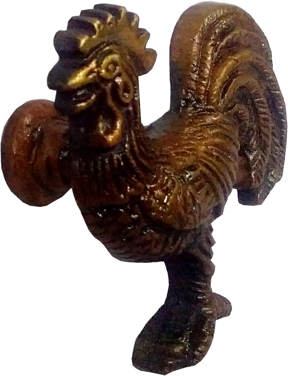 Purpledip Brass Knob 'Morning Alarm': Rooster Cock Design Small Pull Handle in Antique Finish(11794)