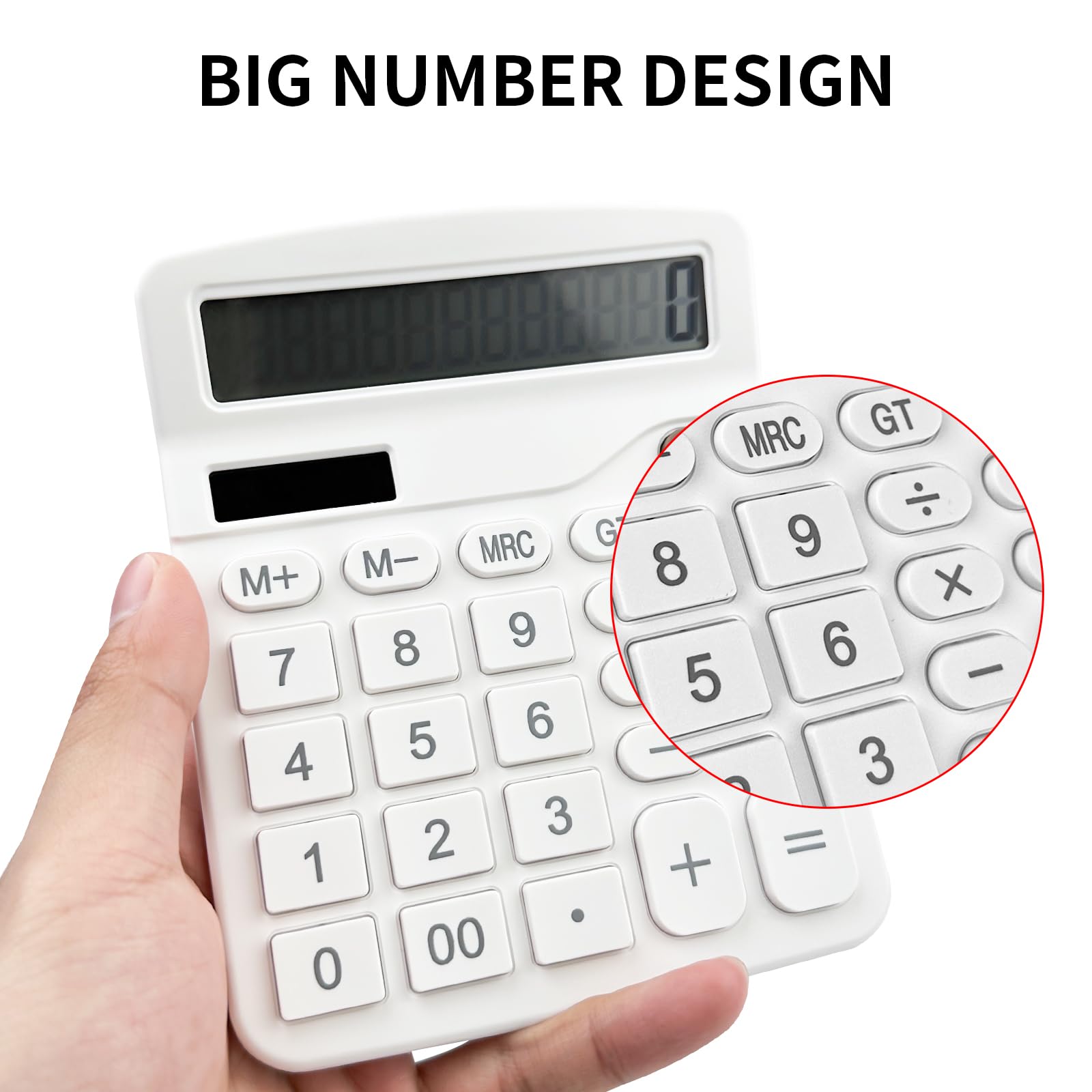 Gvolatee Calculadora Financiera con Pantalla LCD Grande de 12 Dígitos, Botones Grandes, Función Estándar Basica para Oficina, Hogar y Escuela, Blanco