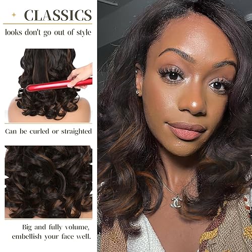 Miniatura 4 de Quantum Love Peluca ondulada de cuerpo corto, suelto, ondulado, mezcla marrón, longitud al hombro, pelucas para mujeres negras, pelucas sintéticas