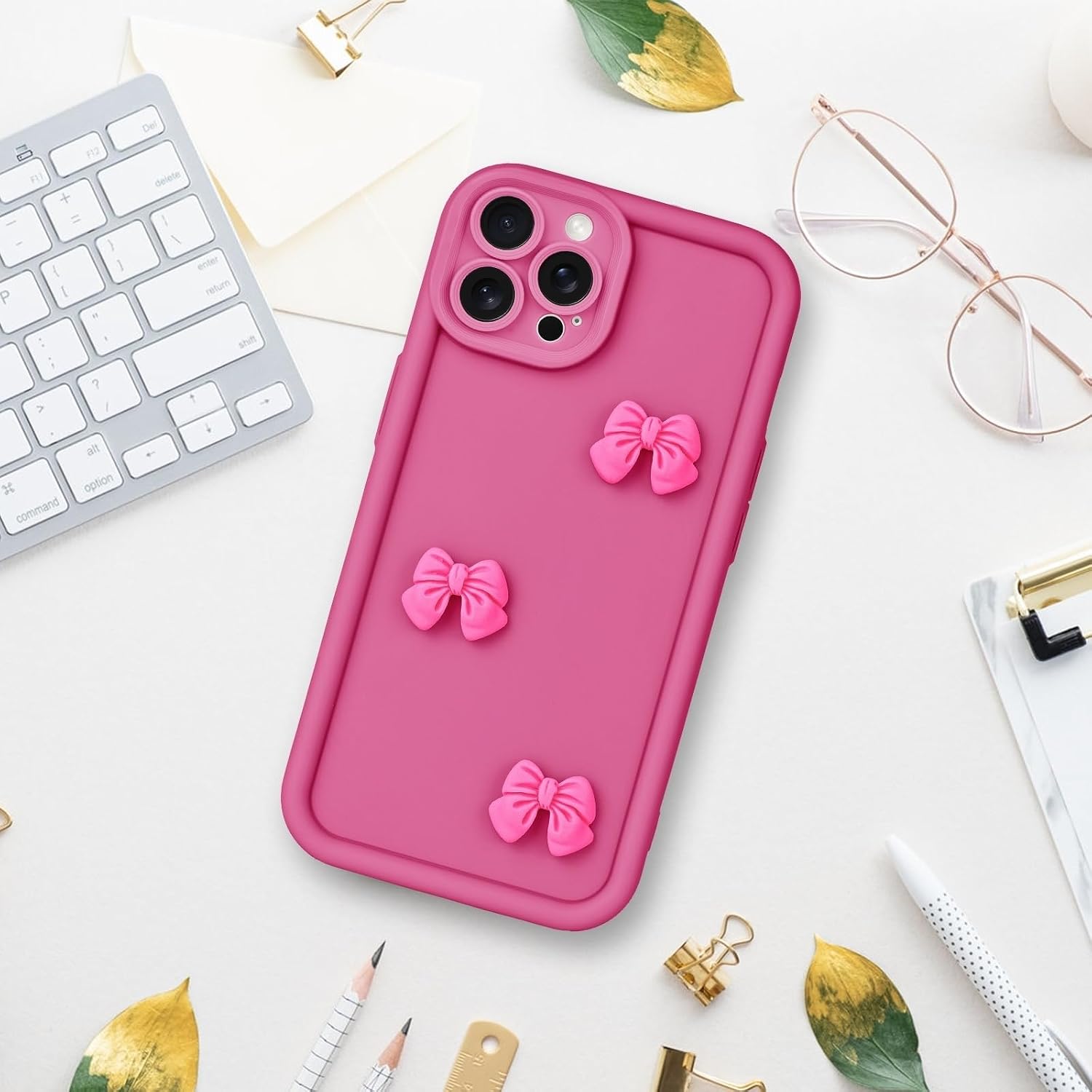 Rose Red Bow Case for iPhone 11 Pro Max, Stylish Aesthetic Trendy Protective Cover Cute Kawaii Phone Case Womens Girls image 4