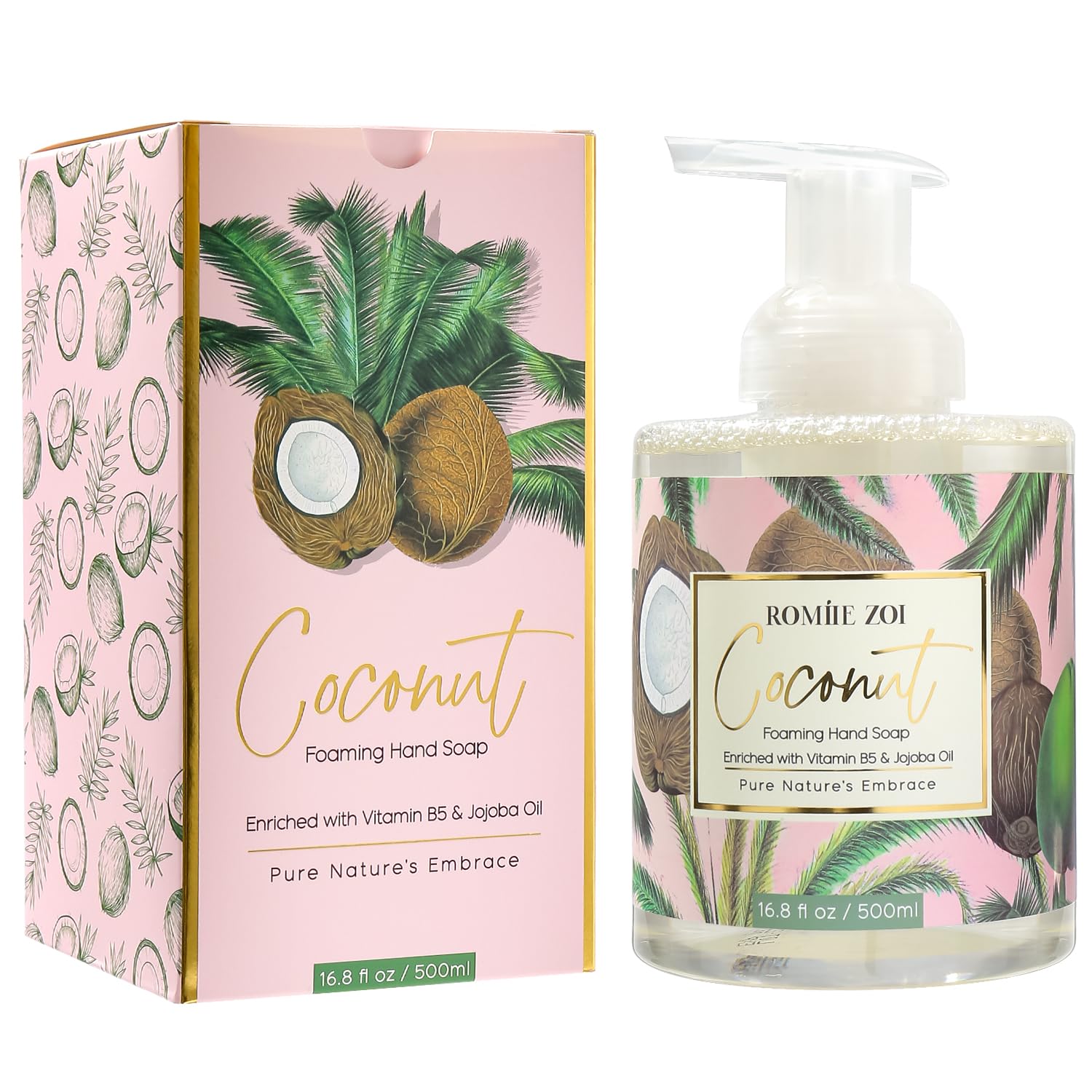 ROMIIE ZOI Foaming Hand Soap, Coconut, 500ml/ 16.8fl.oz | With Gift Box, Gentle cleansing, nourishes skin without drying