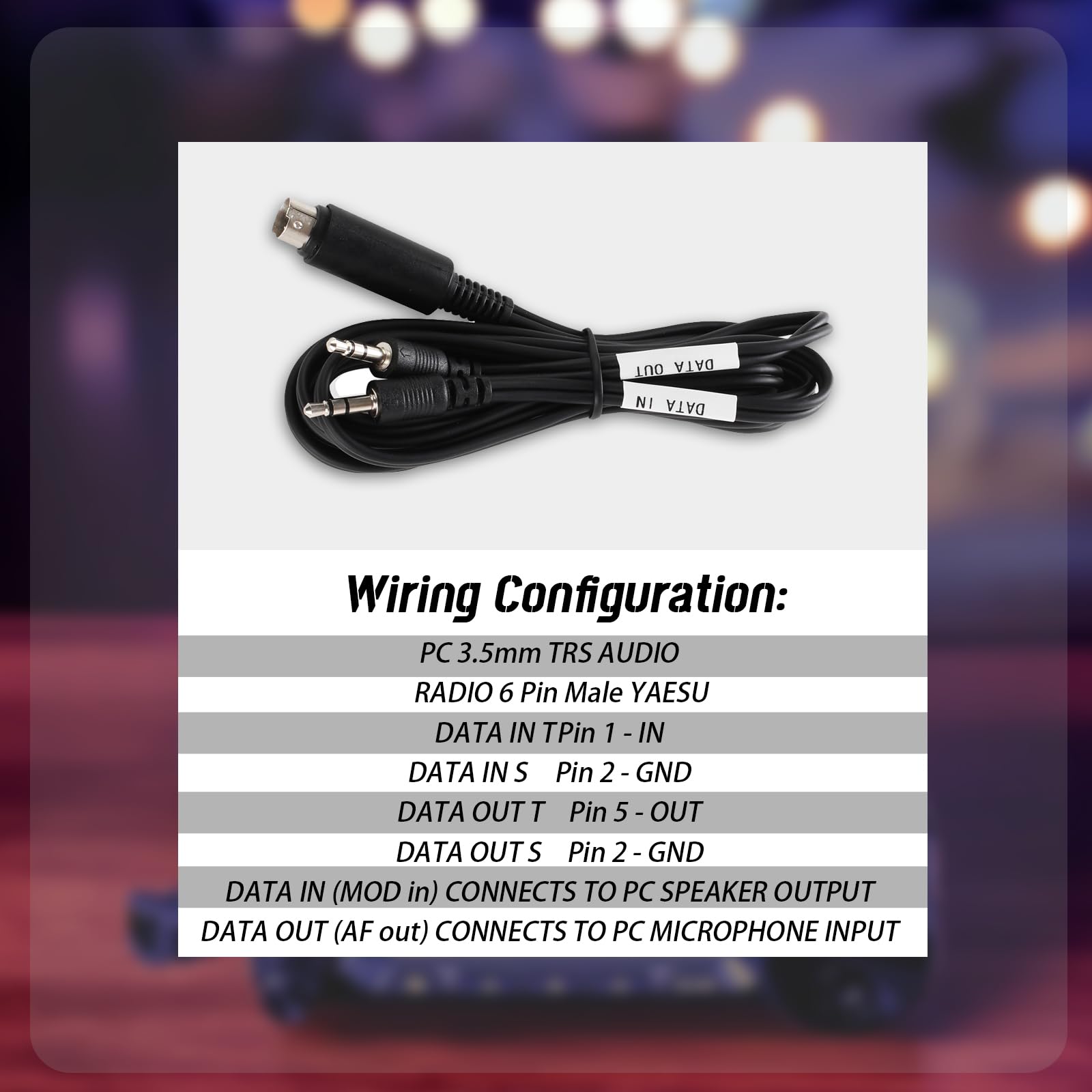 3-stopowy czarny mini DIN męski na 2 x 1/8" (3,5 mm) męski kabel audio/danych do YAESU FT-897, FT-857, FT-891, FT-991, FT-450, FT-900, FT-950 i innych