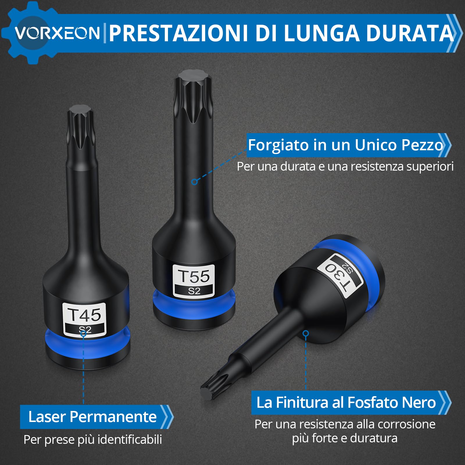 8PCS 1/2" Bussole per Avvitatore a Torx ad Impulsi, Set S2 in Acciaio Legato con Custodia da T30 -T80 Adattatori per Bussole a Torx a Percussione Adatto per Chiavi Pneumatiche, Pneumatico ed Elettrico