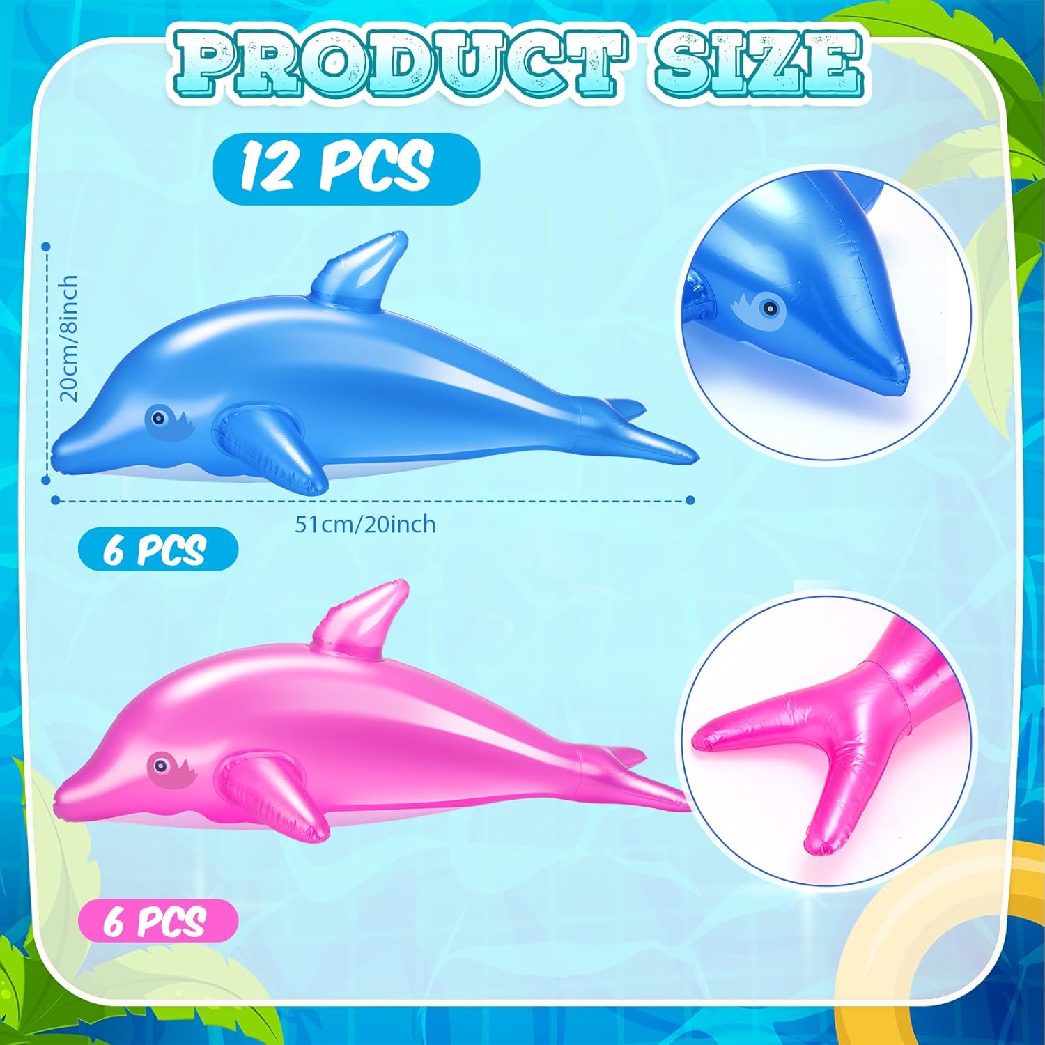 Realspring 24 Pcs Beach Balls Inflatable Dolphin Party Favors Set with 20'' Dolphin Pool Float and 16'' Blow up Pool Balls Bulk for Summer Beach Swimming Party Decorations