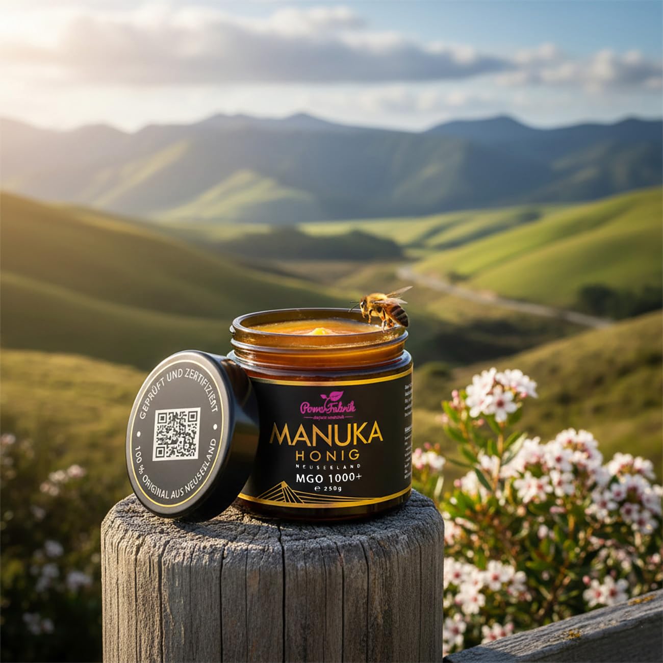 Manuka Honig | MGO 1000+ | 250g | Das ORIGINAL aus NEUSEELAND | IM GLAS | PUR, ROH & ZERTIFIZIERT | Premium Qualität 100% natürlich | PowerFabrik
