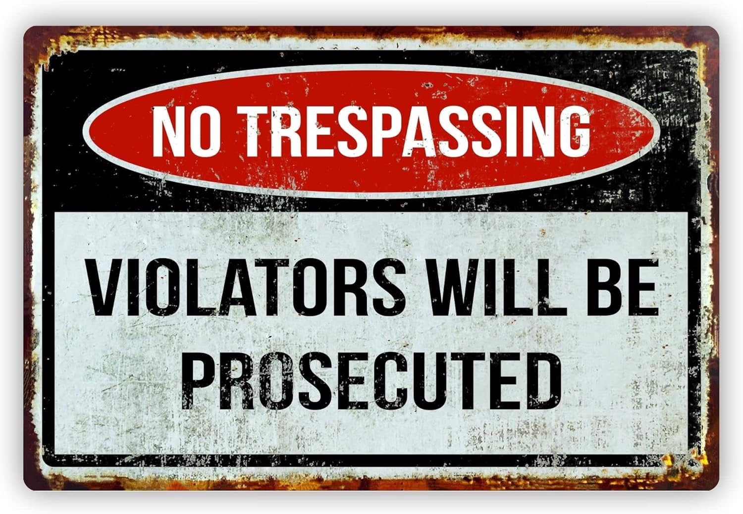 (2-Pack) Metal Tin Sign Products Funny Warning Sign No Trespassing Violators Will Be Prosecuted 8x12