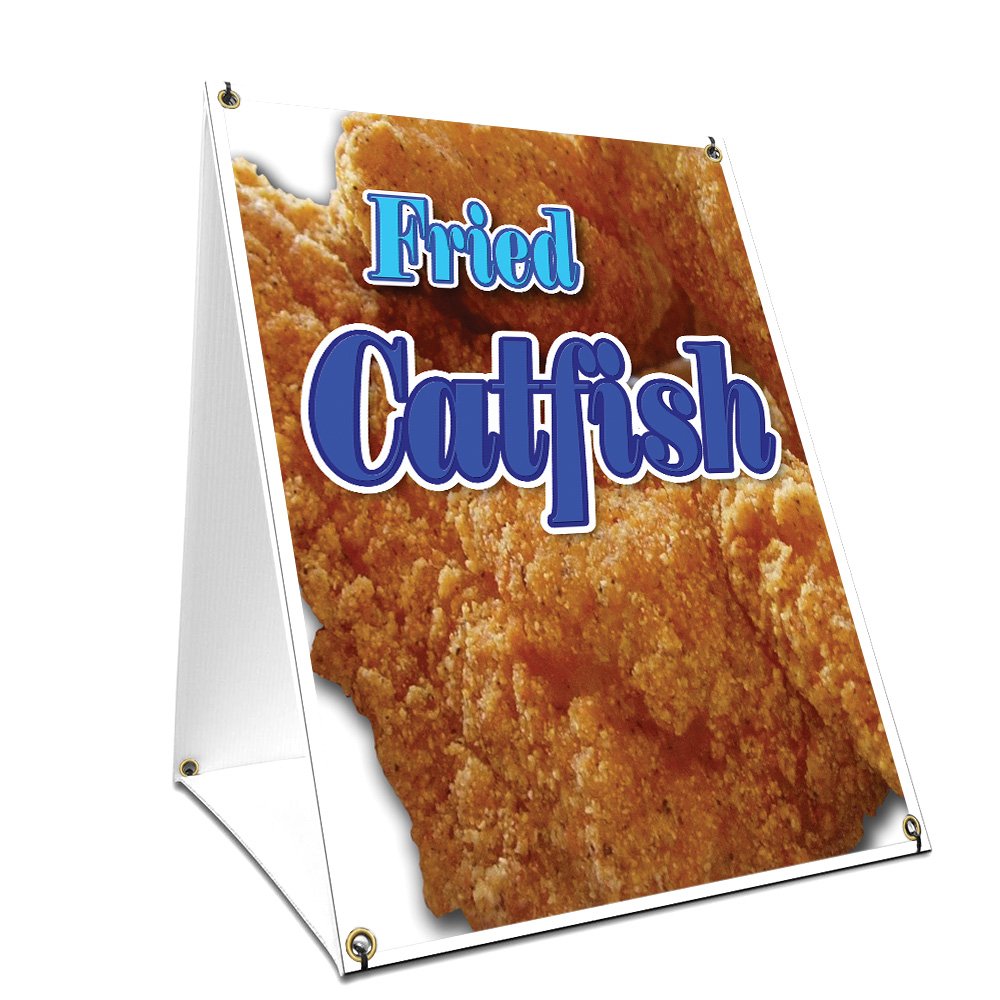 A-Frame Sidewalk Fried Catfish Sign with Graphics On Each Side | 18" X 24" Print Size