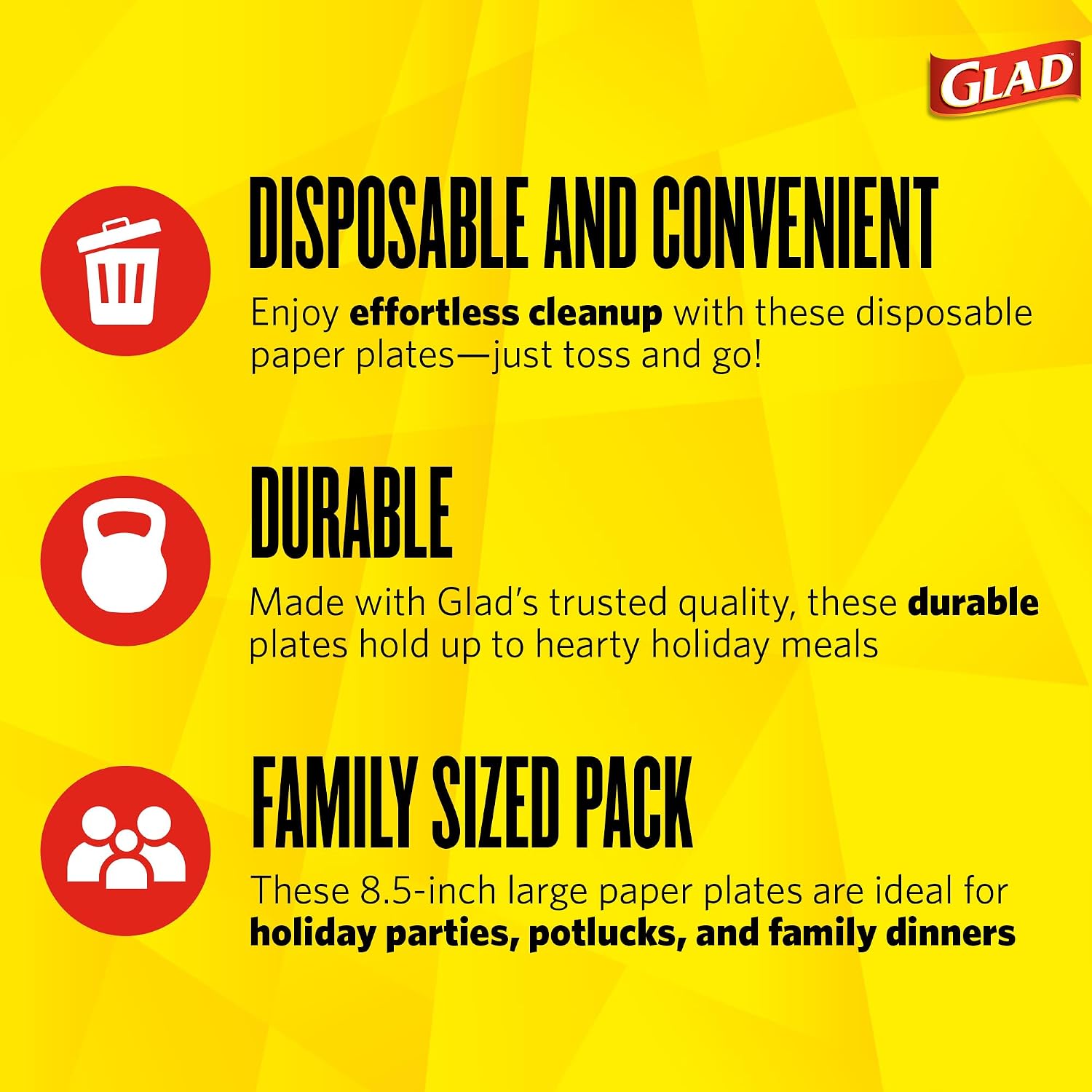 Glad Round Disposable Paper Plates, Semiellipse Abstract, 8.5 In, 50 Count image 3