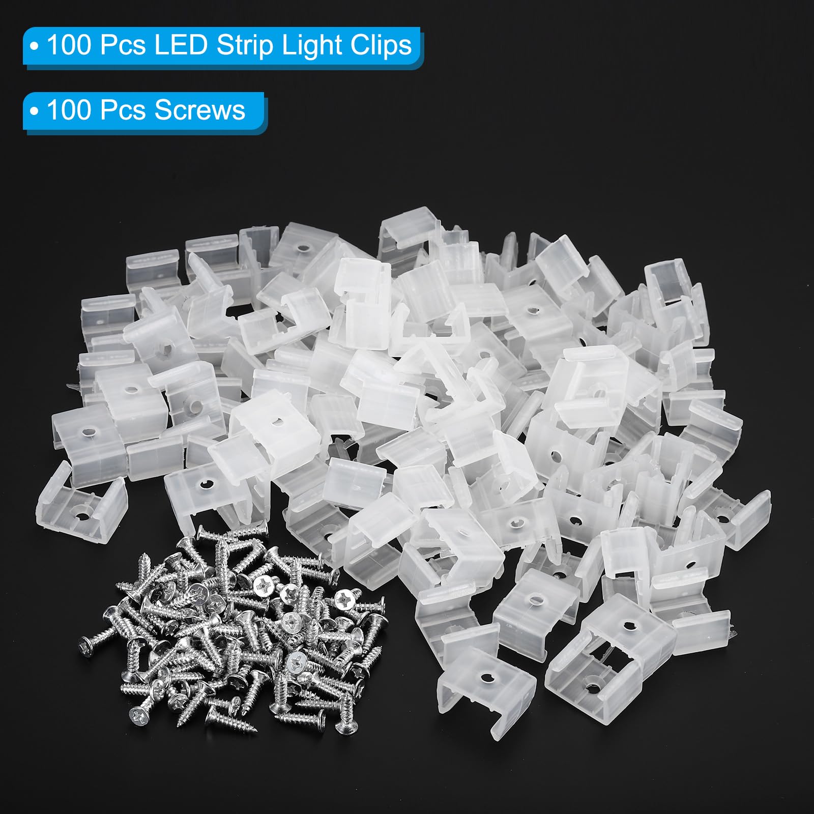 PATIKIL LED Strip Light Clips, 100 Pack Mounting Bracket Fixing Clips Plastic Clamp Holders with Screws for 14mm-17mm Neon RGB Light Cable Ribbon, Translucent — Amazon image 3