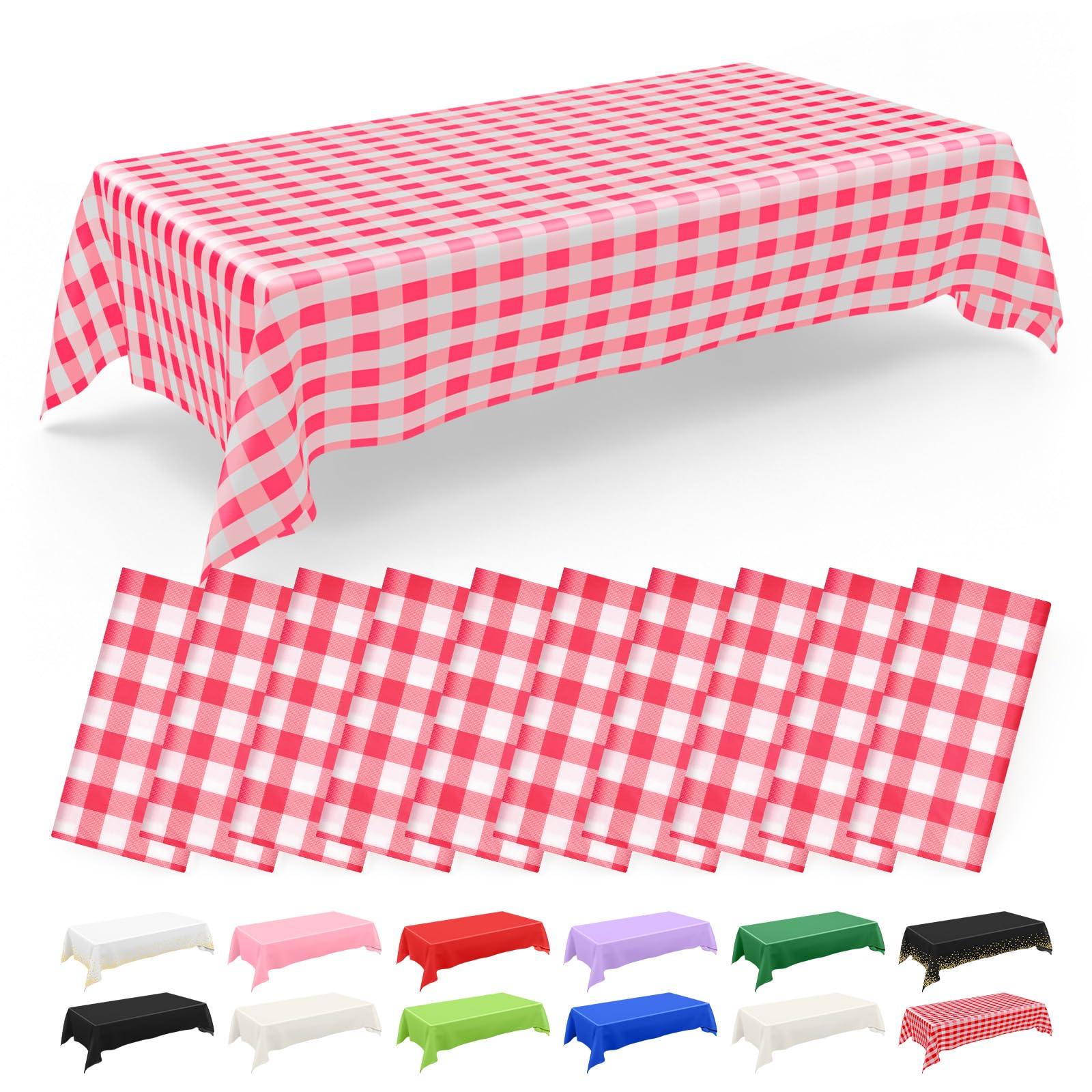 NACHLYNN 10 Pcs Disposable Plastic Tablecloths 137 x 274 cm Rectangle Table Covers Suitable for Indoor or Outdoor Birthday Wedding Dinner Party or Baby Shower Decorations(Pink Checkered)