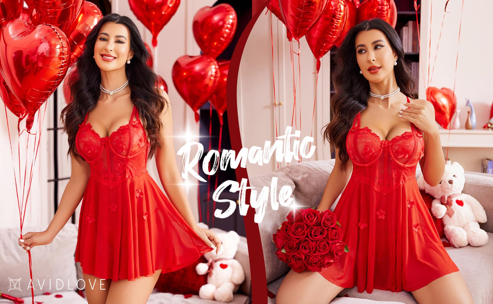 Avidlove Lace Lingerie for Woman Mesh Babydoll Lingeries Sexy Baby Doll Sleepwear Lace Chemise Boudoir Outfits S-XXL