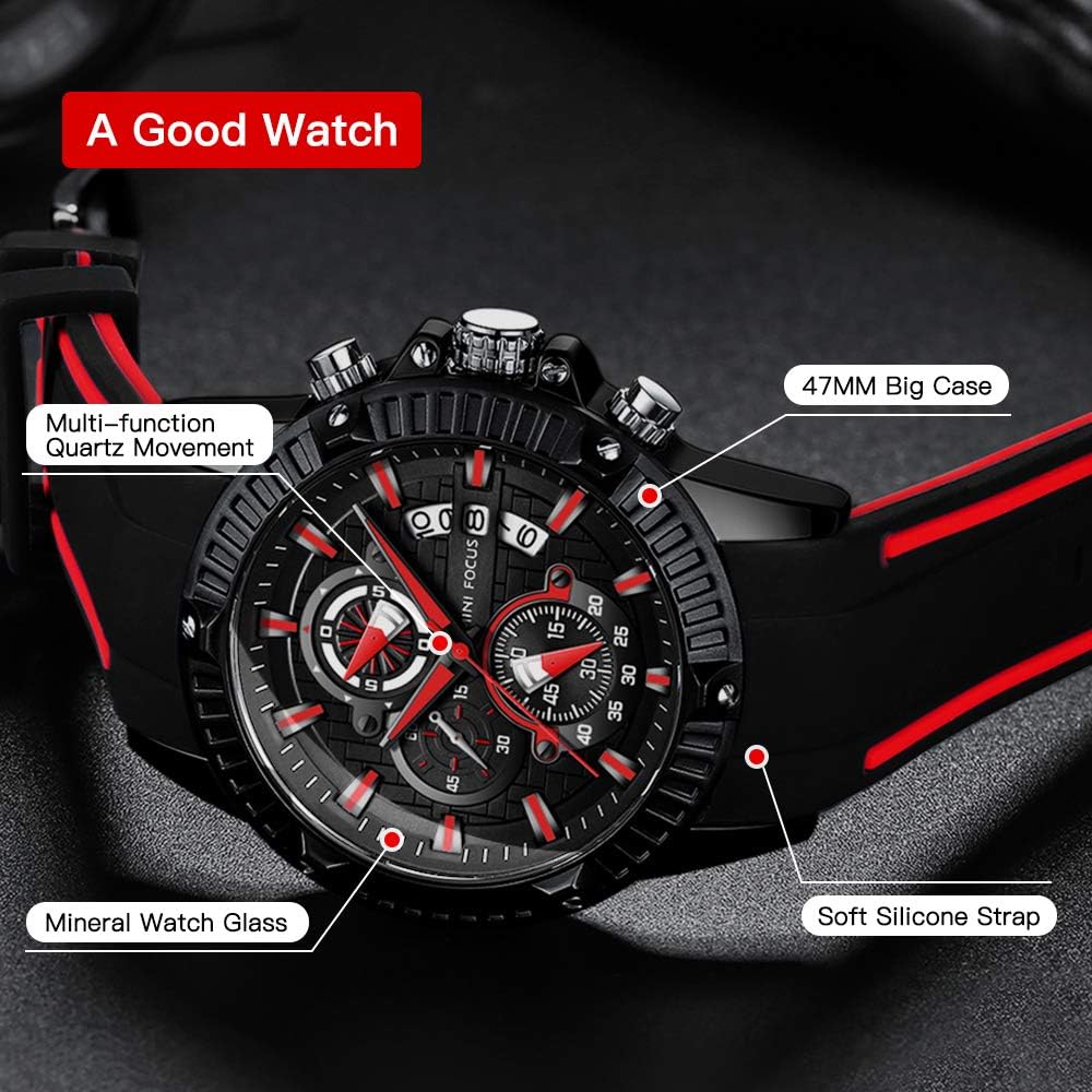 MF MINI FOCUS Mens Watches Military Sports Watch (Chronograph/Waterproof/Luminous/Calendar) Silicon Band Quartz Watch for Men - Image 2