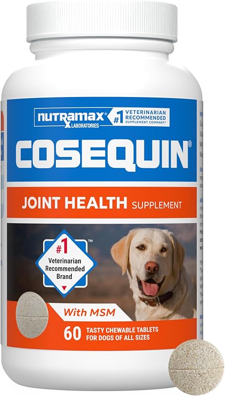 Nutramax Cosequin Suplemento para articulaciones, glucosamina para perros, pastillas masticables, 60 unidades | Glucosamina y condroitina para perros, apoya la salud de las articulaciones, tabletas masticables para todas las razas y tamaños, todas las edades