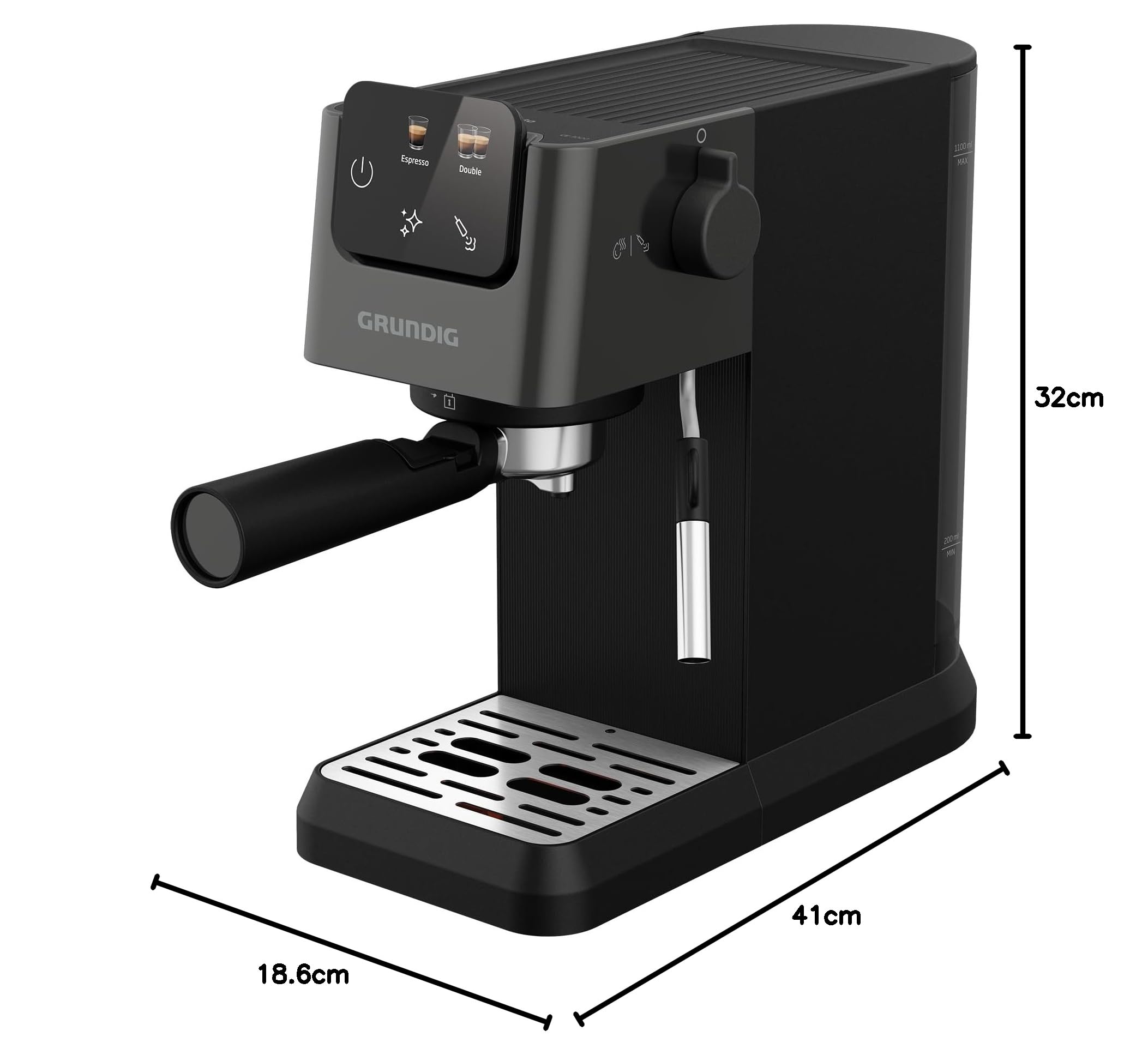 Grundig KSM 4330 Siebträgermaschine 1628 W 15 Bar Espressoautomat mit Touch-Display Silber/Schwarz