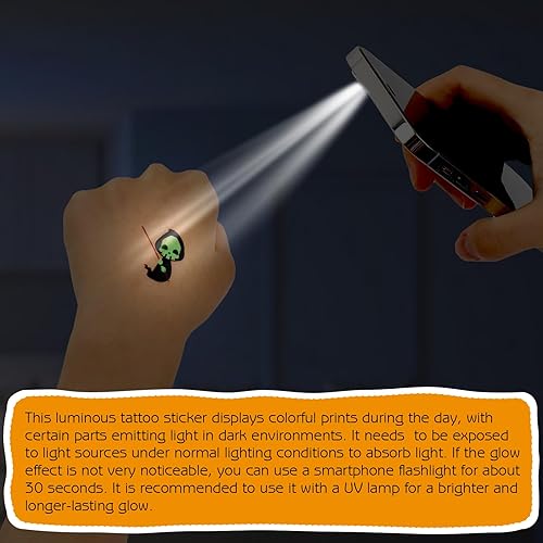Miniatura 4 de Tatuajes temporales de Halloween, más de 200 estilos, suministros de fiesta de Halloween que brillan en la oscuridad, tatuajes falsos de Halloween
