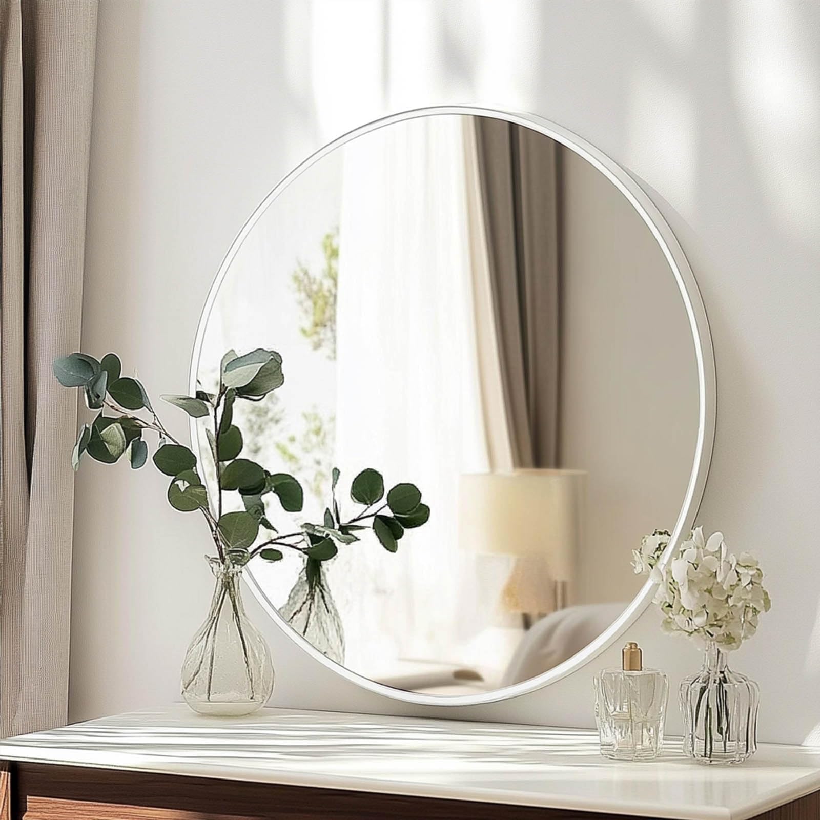 Oruii Large Round Mirror, 30 inch White Circle Mirror, White Metal Frame