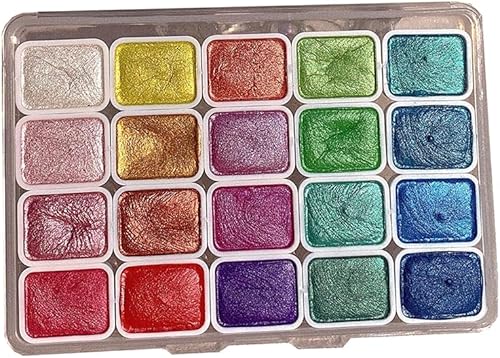 Miniatura 7 de Juego de pintura de acuarela de 20 colores, juego de pintura de acuarela metálica, caja de pintura sólida de acuarela con purpurina, paleta de