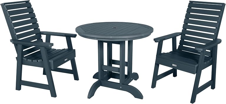 Highwood AD-DNW36-FBE Weatherly 3-Piece Round Dining Set, Federal Blue