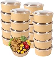Vista 1 de Cuencos desechables de papel kraft de 25 onzas con tapas, recipientes de alimentos, cuencos de sopa, suministros de fiesta, cuencos de golosinas