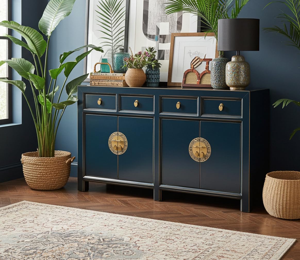 Chińskie meble azjatyckie komoda kredens szafka bufet szafka weselna vintage styl kolonialny styl Shabby Chic (Midnight-Blue)