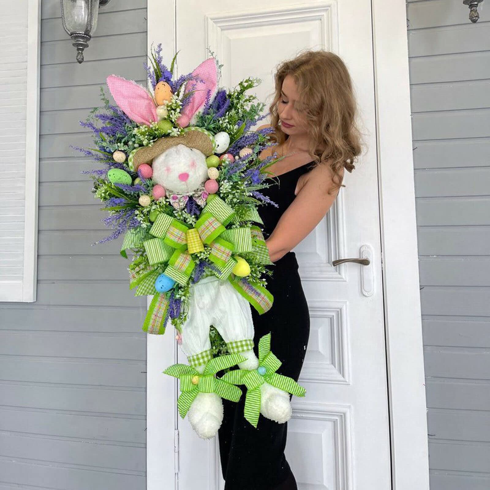 Easter rabbit decoration garland pendant, Easter bunny garland spring decoration, Easter cartoon theme artificial plant decoration, door wall window decoration.