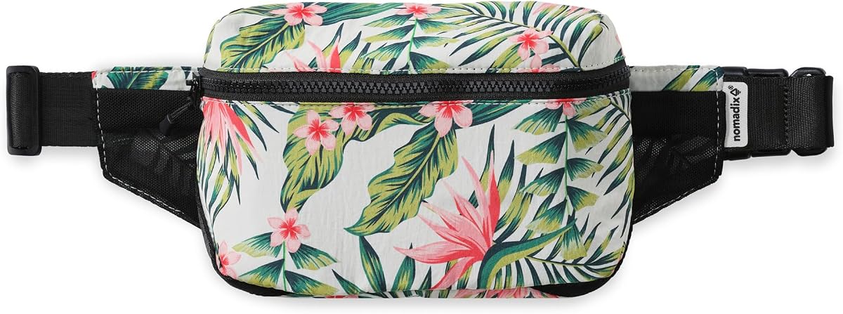 Nomadix Fanny Pack Palms Pink – Lightweight, Water-Resistant Crossbody Bag for Hiking, Festivals, and Travel – Eco-Friendly Recycled Nylon with Key Clip, Dual Pockets, and Secure Storage