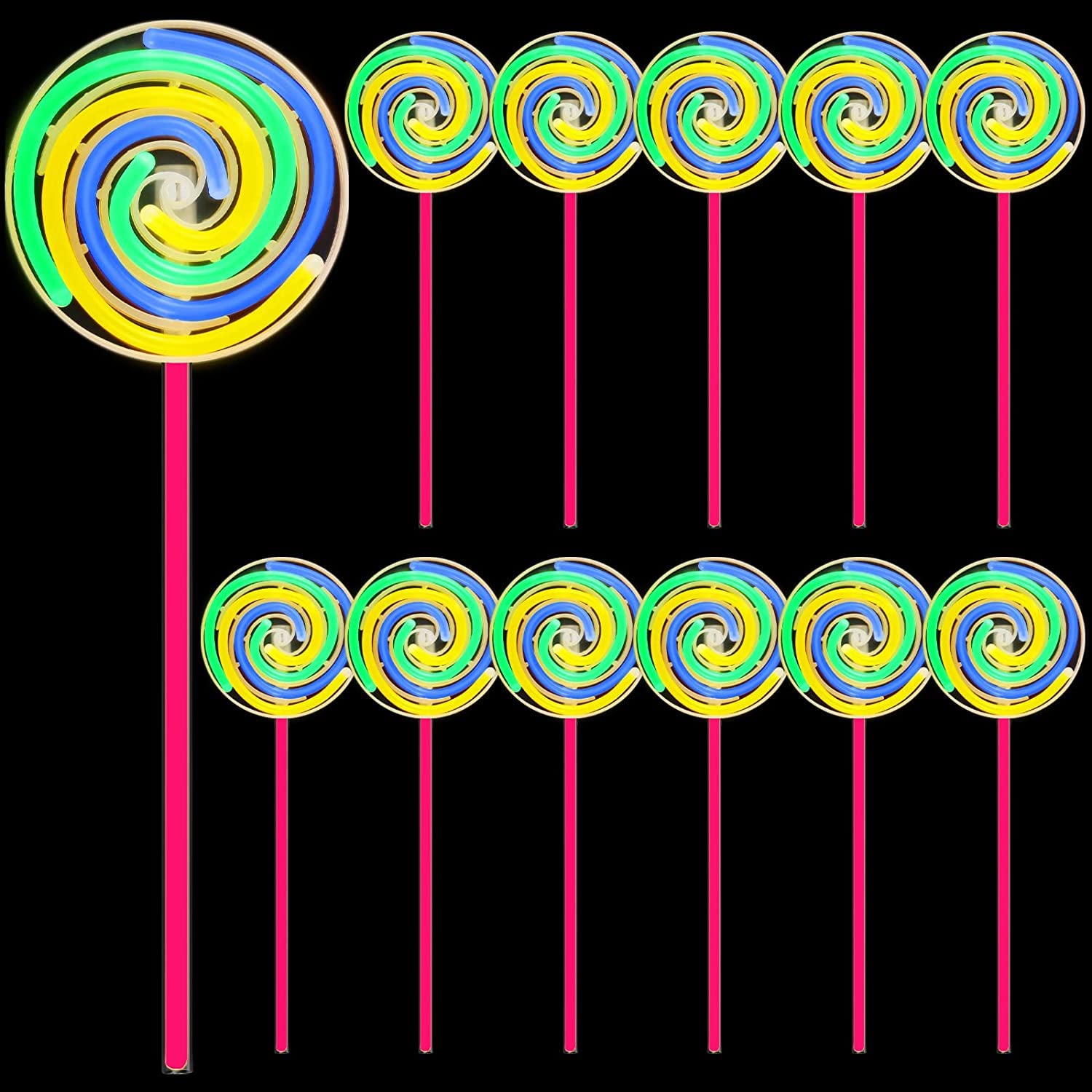 Azonee Glow Sticks Party Supplies, Glow in the Dark Light Up Sticks Party Favors, Glow Party Decorations, Neon Party Glow Lollipop Wand, 12 Pcs