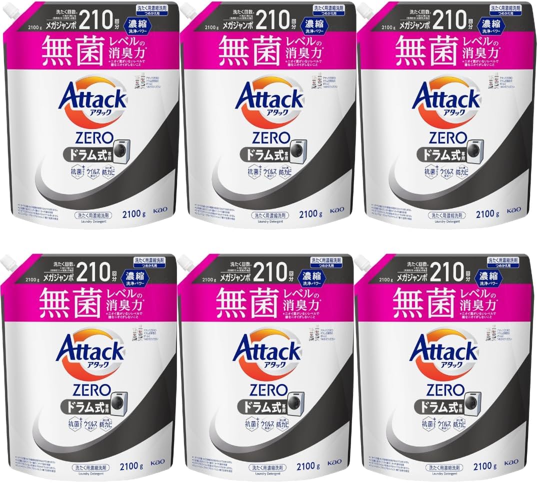 アタックZERO アタック液体史上 最高の清潔力。無菌レベルの消臭力 ドラム式専用 詰め替え 2100g ×6個セット