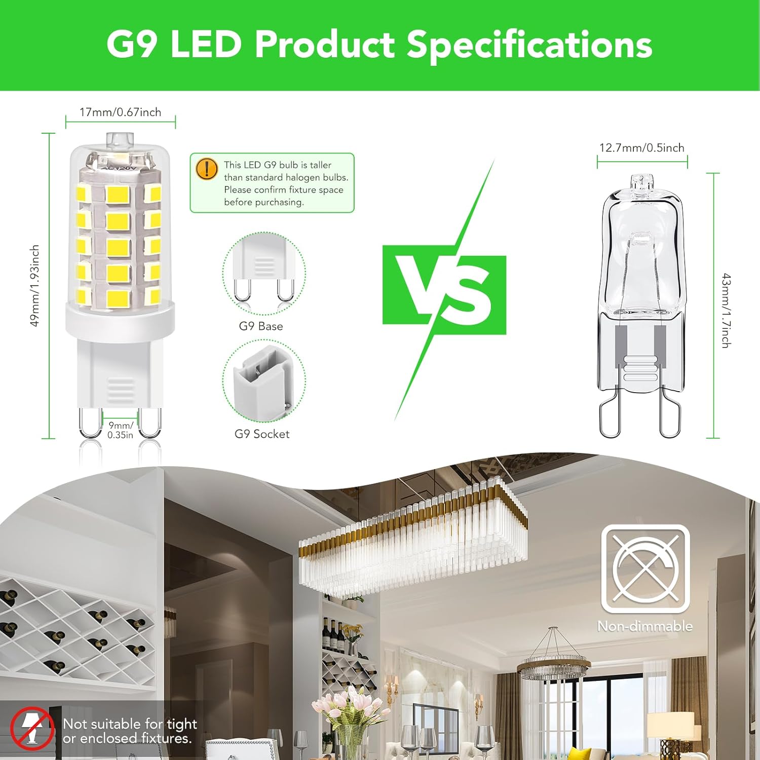 BUBO G9 LED Bulb 5000K Daylight 430 Lumens, 3W Equivalent 40W T4 G9 Halogen Replacement, 360°Beam Angle 120V Non-Dimmable No-Flicker G9 Light Bulbs for Crystal Chandelier Lighting, 20 Pack