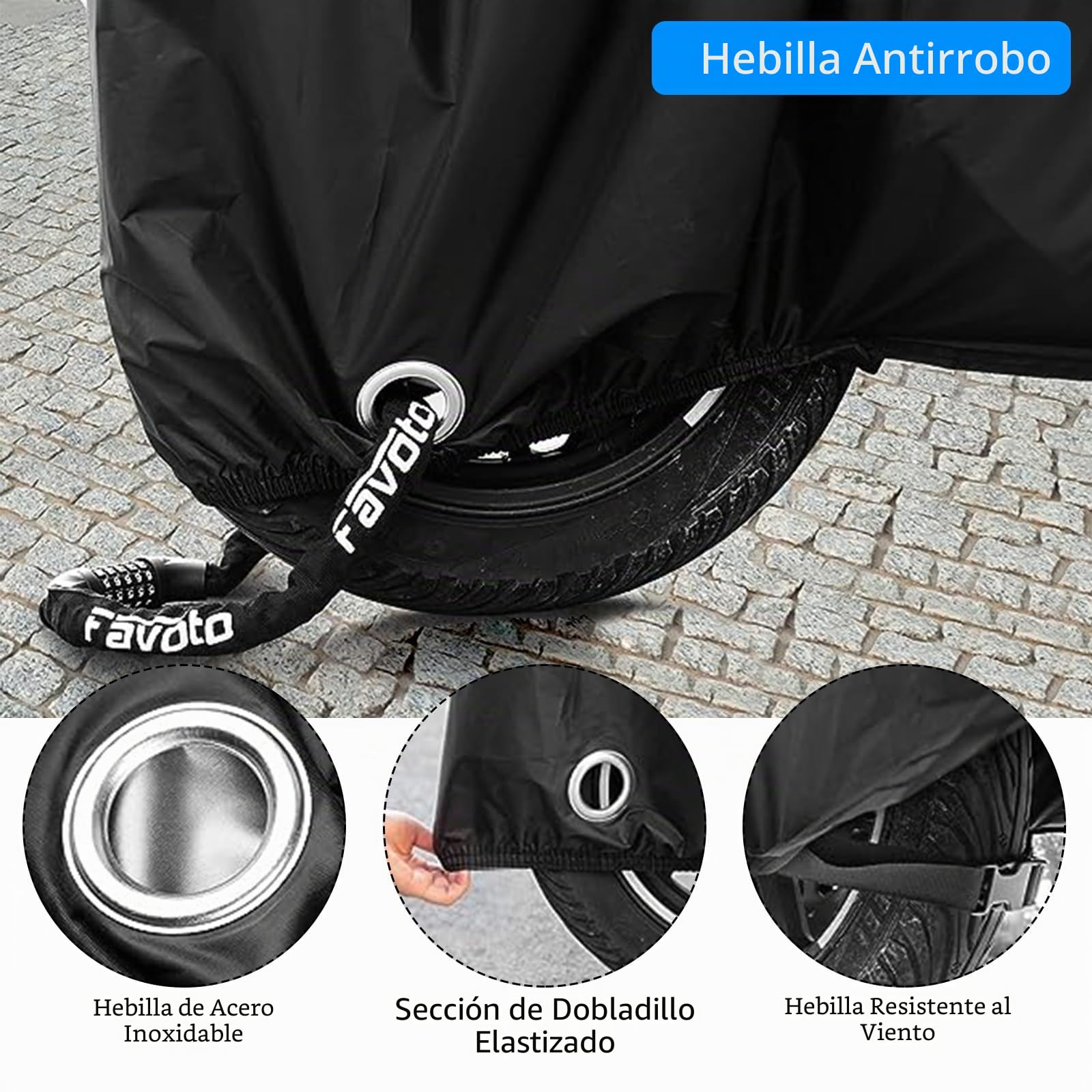 Mesybveo Funda para Moto, 190T Poliester Funda Moto Exterior Impermeable, Cubre Moto con Agujeros de Bloqueo, Toldo Cubierta Motocicleta Lluvia Antipolvo, Protección UV e Impermeable(245x105x125cm)