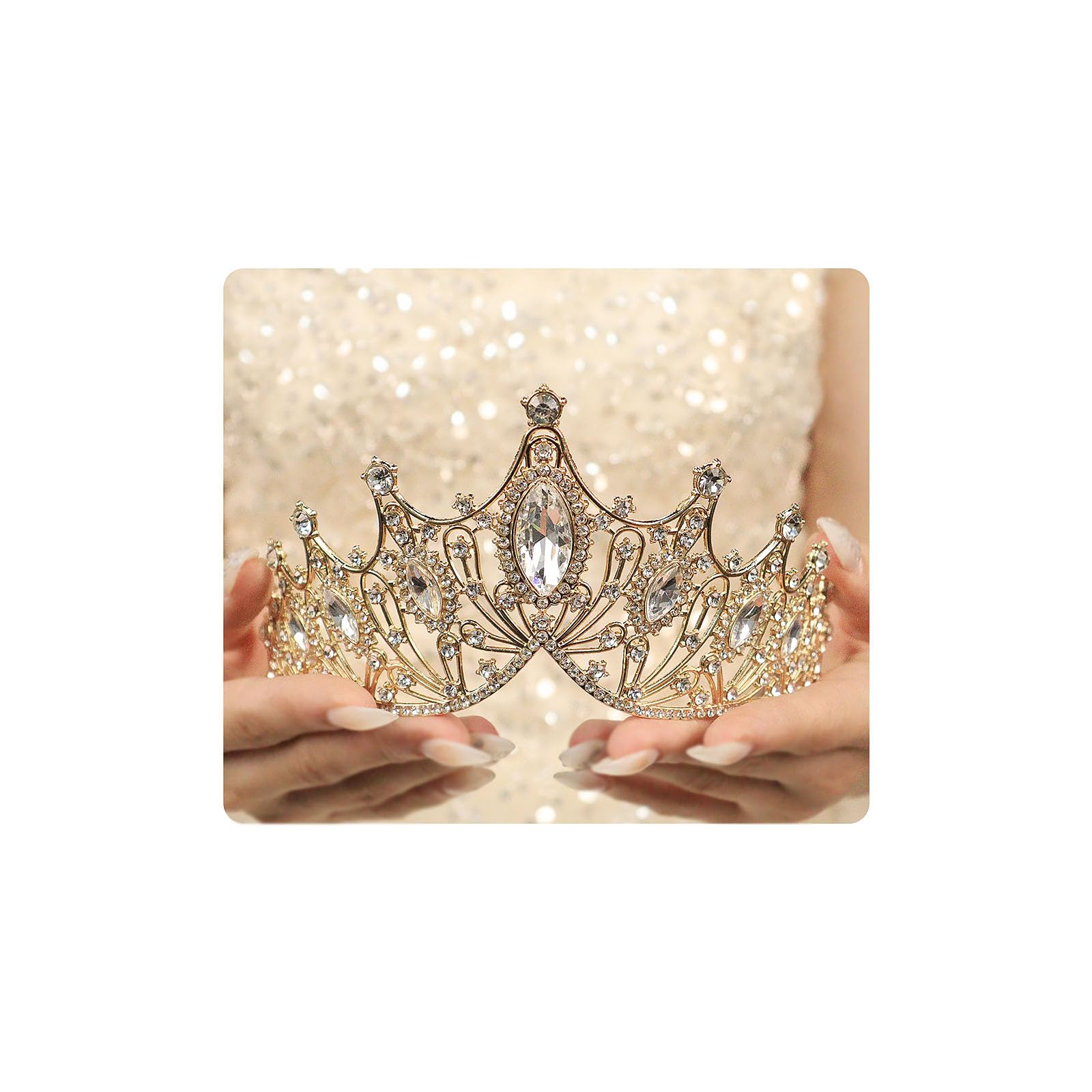 Rannyrena Rhinestone Crystal Tiara Crown for Women Silver Bridal Wedding Headband Elegant Princess Hair Accessories for Birthday Prom Quinceanera