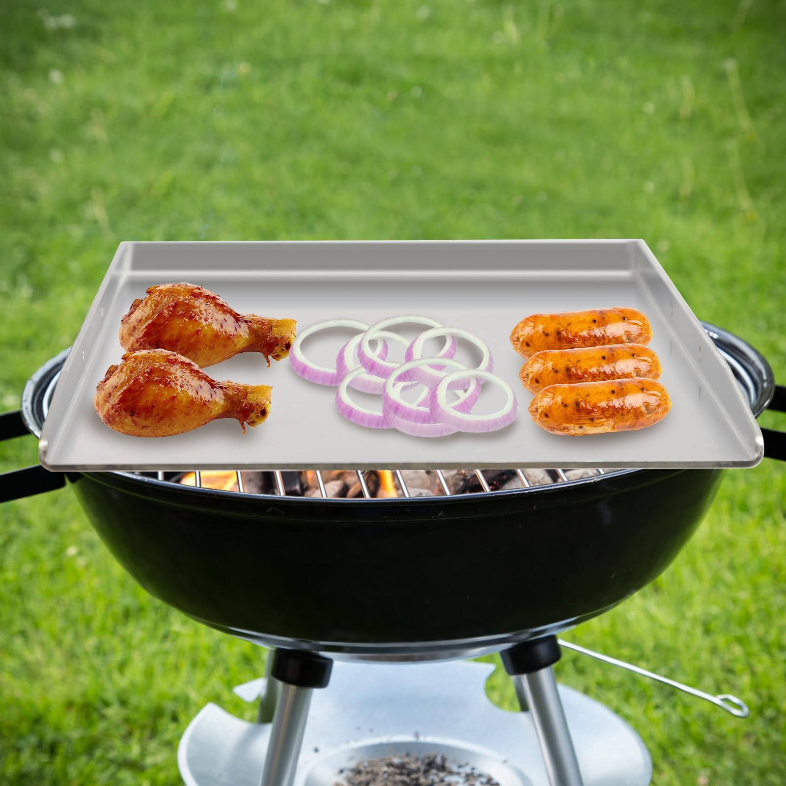 Płyta grillowa, ze stali nierdzewnej Plancha, płyta Teppanyaki z 2 uchwytami, grubość 4 mm, płyta do grilla gazowego i grilla węglowego (49 x 32,5 cm)