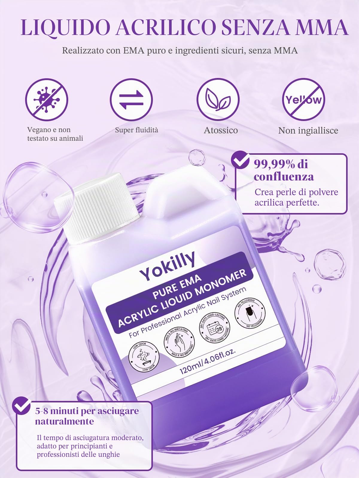 Yokilly Kit per unghie acriliche: set di polvere acrilica, set per unghie acriliche, strumenti per manicure e nail art, kit per unghie per salone domestico