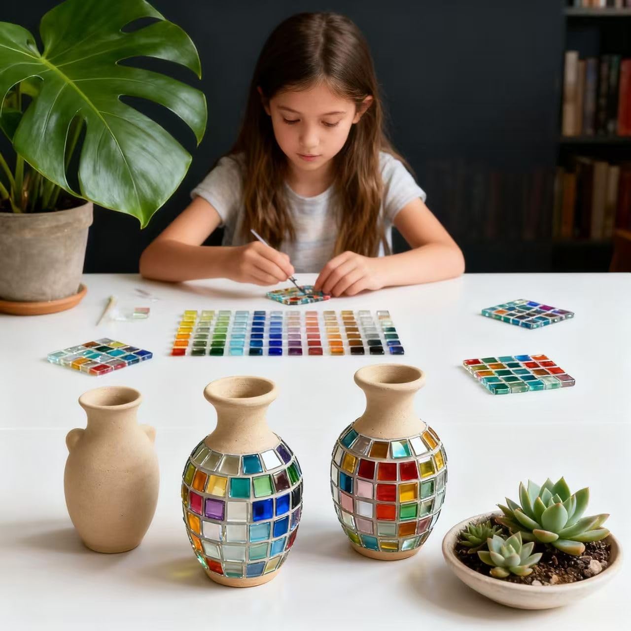 1100pcs Mixed Colors Glass Mosaic Tiles, DIY Mosaic Tiles for Crafts, 2.2lbs Crystal Stained Glass Tiles, Children Handmade DIY Art Craft Projects for Home Decoration