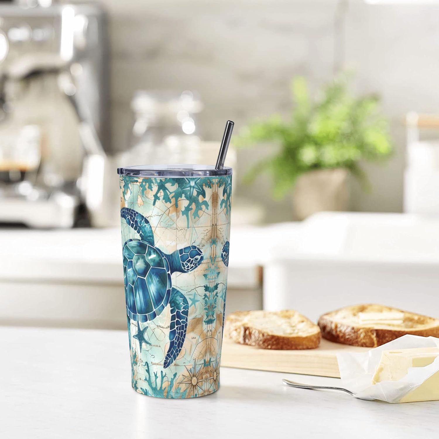 Sea Turtle Tumbler with Lid and Straw 20 oz Stainless Steel Insulated Tumbler Coffee Cup for Christmas Birthday Gifts - Image 7