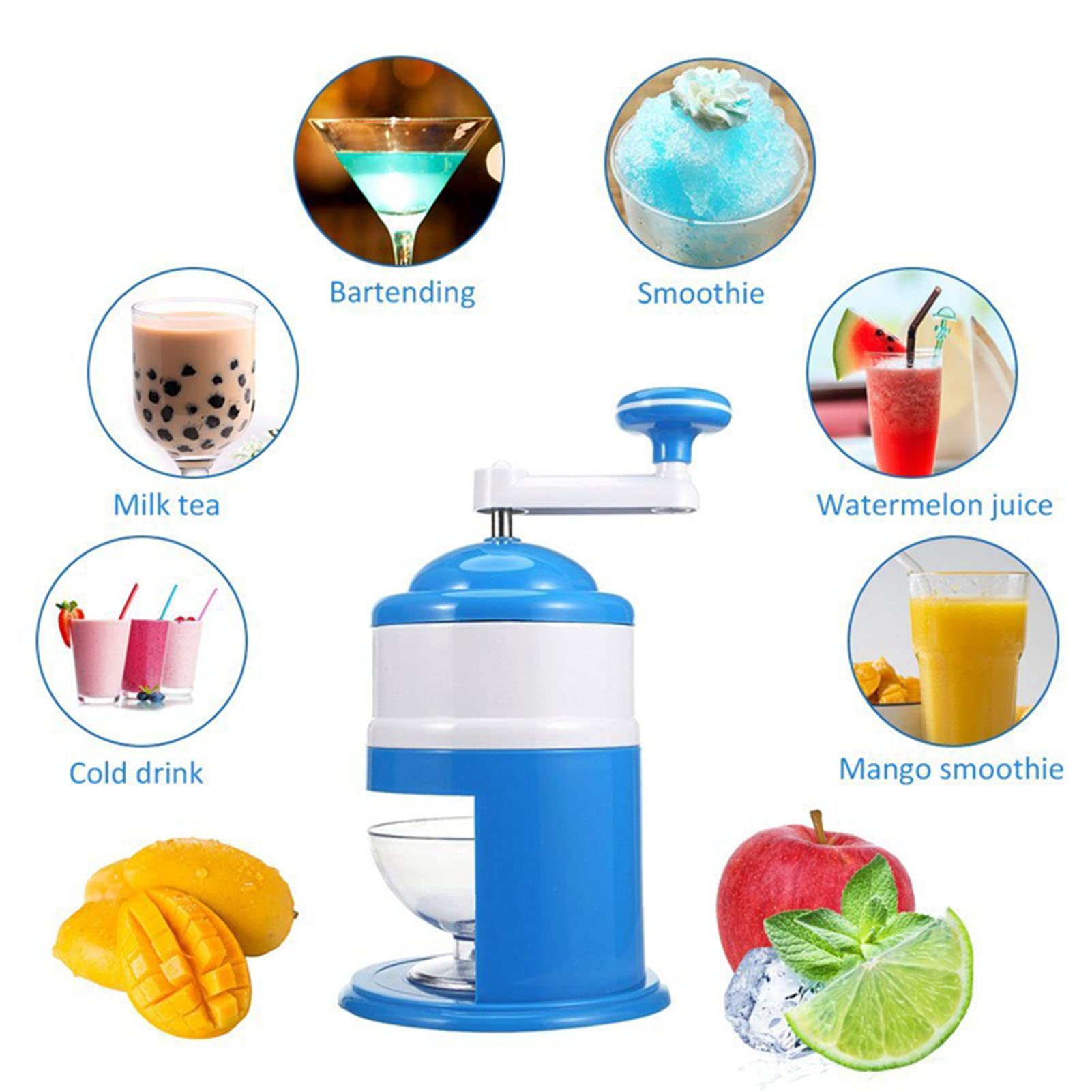 Afeitadora de Hielo con manivela portátil, máquina trituradora de Hielo y Cono de Nieve, máquina trituradora de Hielo Manual, trituradora de Hielo para Bebidas congeladas, cócteles, granizados,