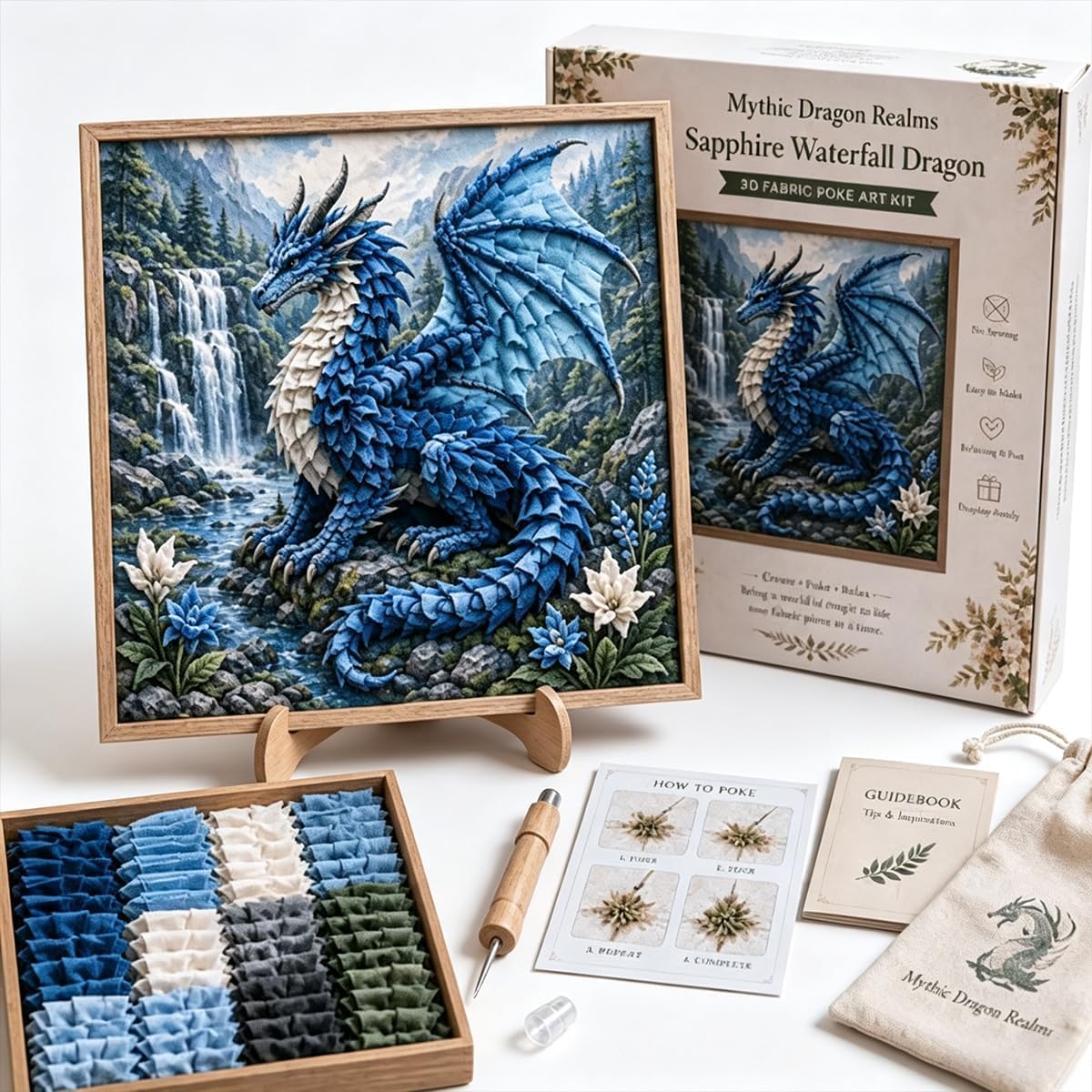 Mythic Dragon Realms 3D Fabric Poke Art Kit, DIY Dragon Craft Decor, 3D Fabric Poke Art Kit with Layered Texture, Beginner-Friendly Poke Craft for Relaxing DIY Projects, Fantasy Home Decor，*D